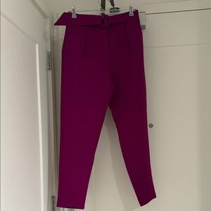 Chic Fuchsia Belted Ankle Pants